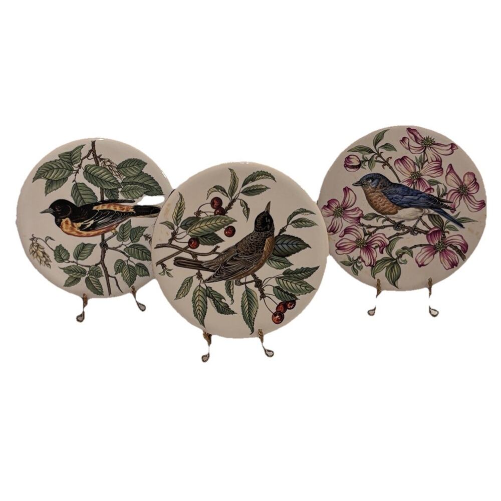 3 Vintage H&R Johnson England Trivet Wall Decor W/ Stands Birds 3.5"Diameter